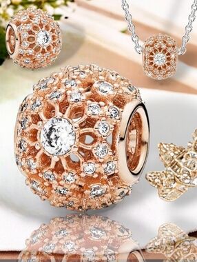 NIB🩷Disney X PANDORA Rose Gold Inner Radiance Bead Charm With Clear CZ Retired